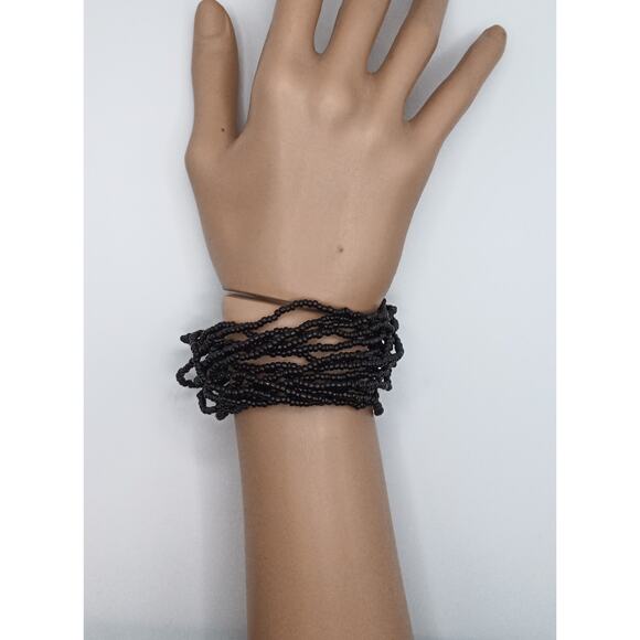 Natural Black Coral Beaded Bracelet 7.5" – Multi-Strand, Unique & Elegant - Picture 2 of 4